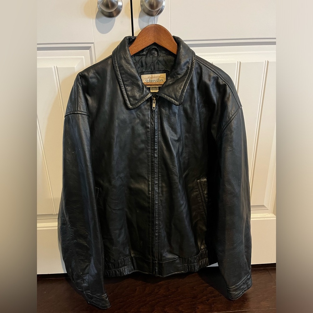 st. john’s bay vintage black leather jacket